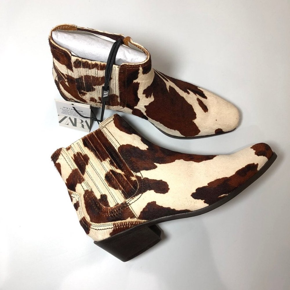 NWT Zara Cow Print Boots Size 7.5